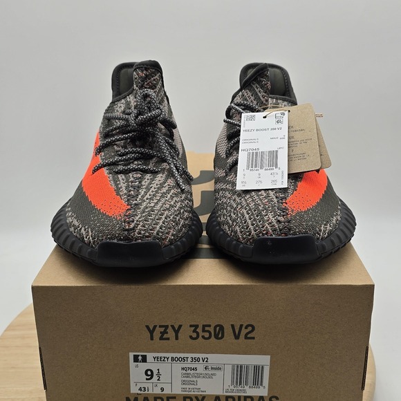 Adidas Yeezy Boost 350 V2 Carbon Beluga Shoes Mens Size 9.5 Gray Orange HQ7045 main image 4
